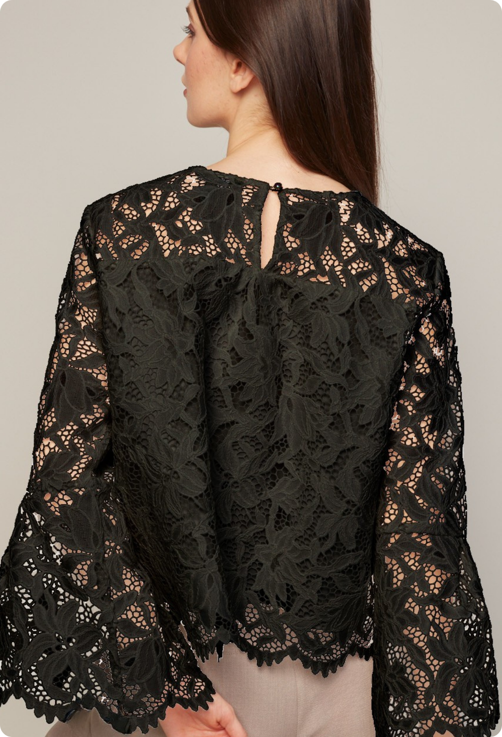 Adroit Atelier Boho Pop Over Scallop Lace Blouse in Black available at Barbara Katz