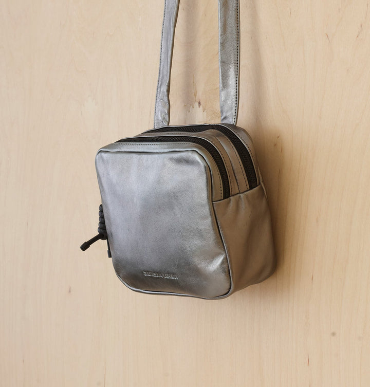 Daniella Lehavi Louise Loop Mini Box Crossbody Bag in Metallic Pewter available at Barbara Katz