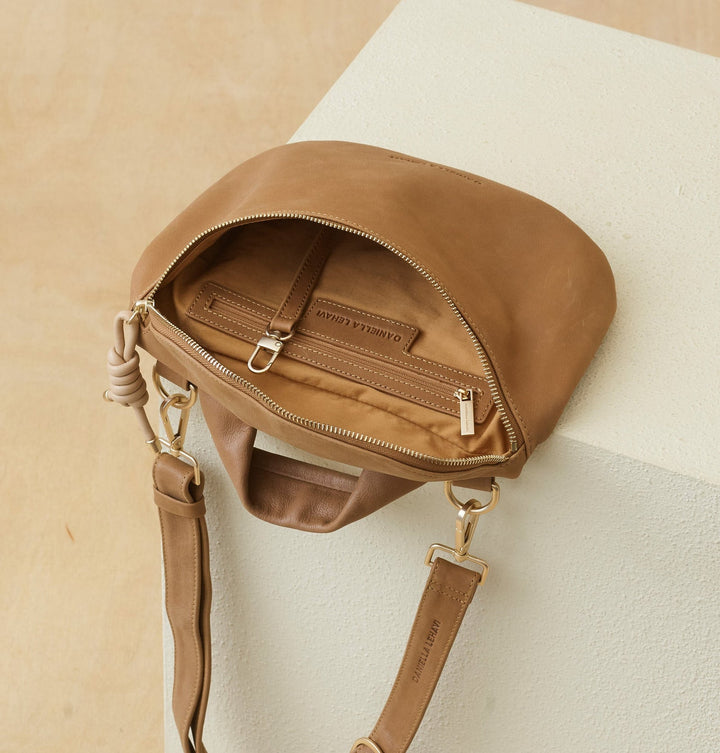 Daniella Lehavi Mia Loop Crossbody Bag in Camel available at Barbara Katz