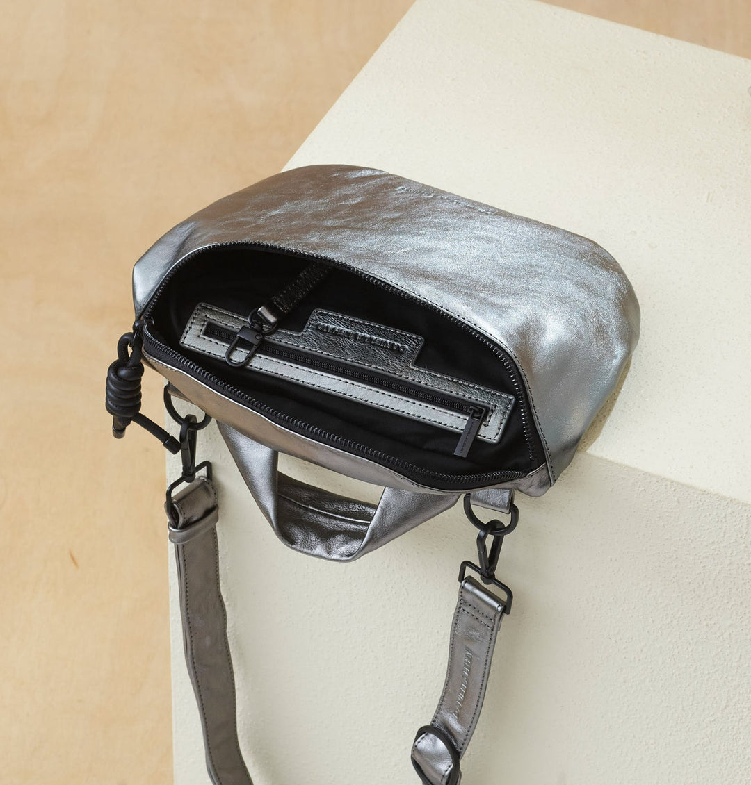Daniella Lehavi Mia Loop Crossbody Bag in Metallic Pewter available at Barbara Katz