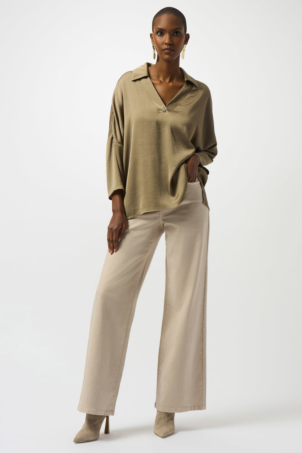 Joseph Ribkoff Dulce Polo With Brooch in Java available at Barbara Katz