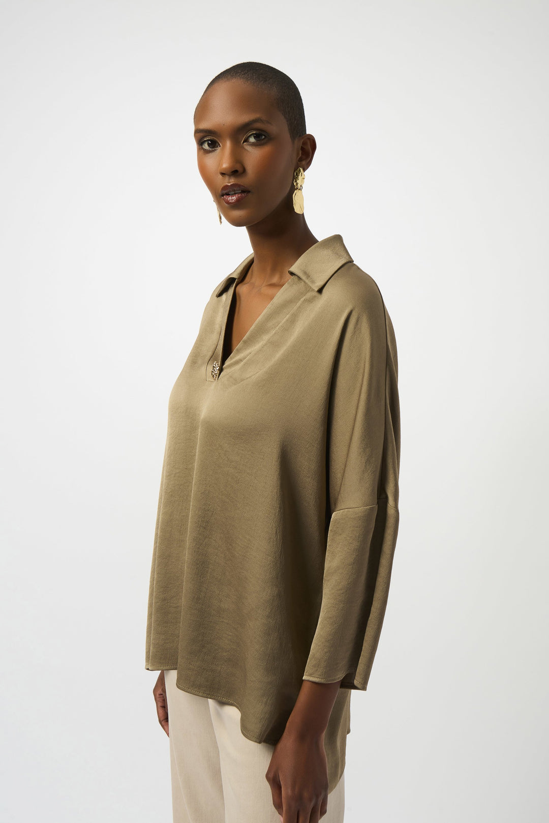 Joseph Ribkoff Dulce Polo With Brooch in Java available at Barbara Katz