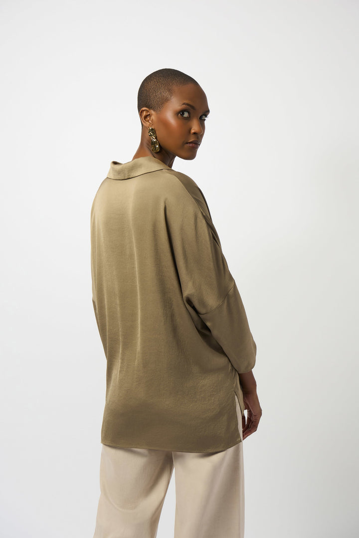 Joseph Ribkoff Dulce Polo With Brooch in Java available at Barbara Katz