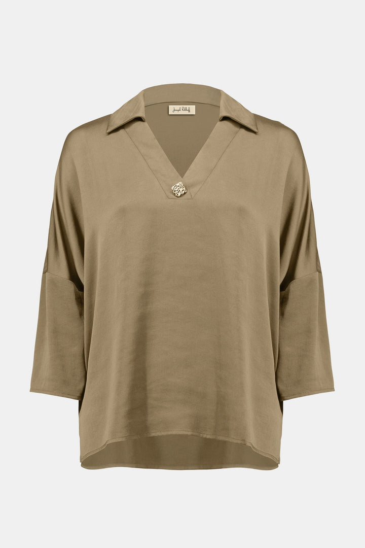 Joseph Ribkoff Dulce Polo With Brooch in Java available at Barbara Katz