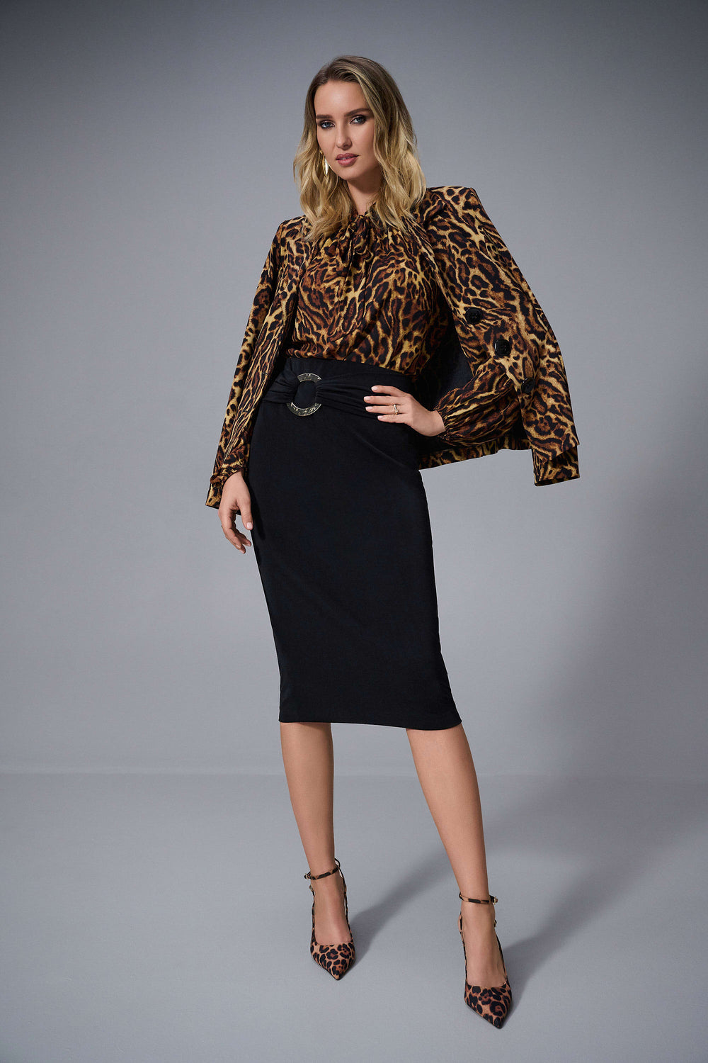 Joseph Ribkoff Fannie Belt Skirt in Black available at Barbara Katz