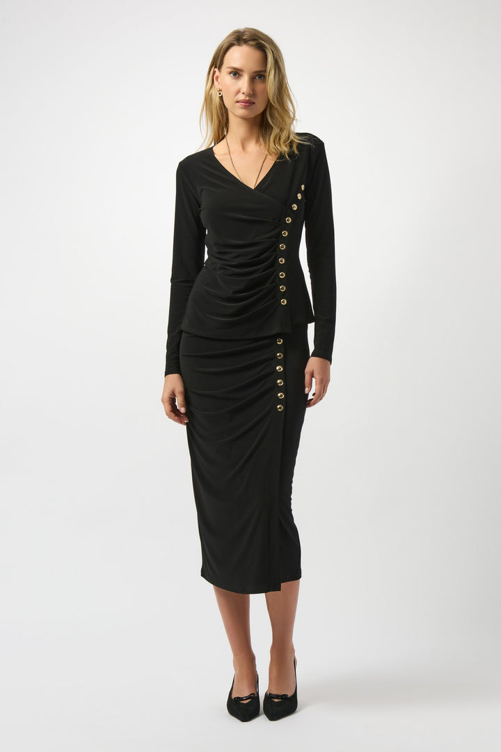 Joseph Ribkoff Joan Studs Ruched Top in Black available at Barbara Katz