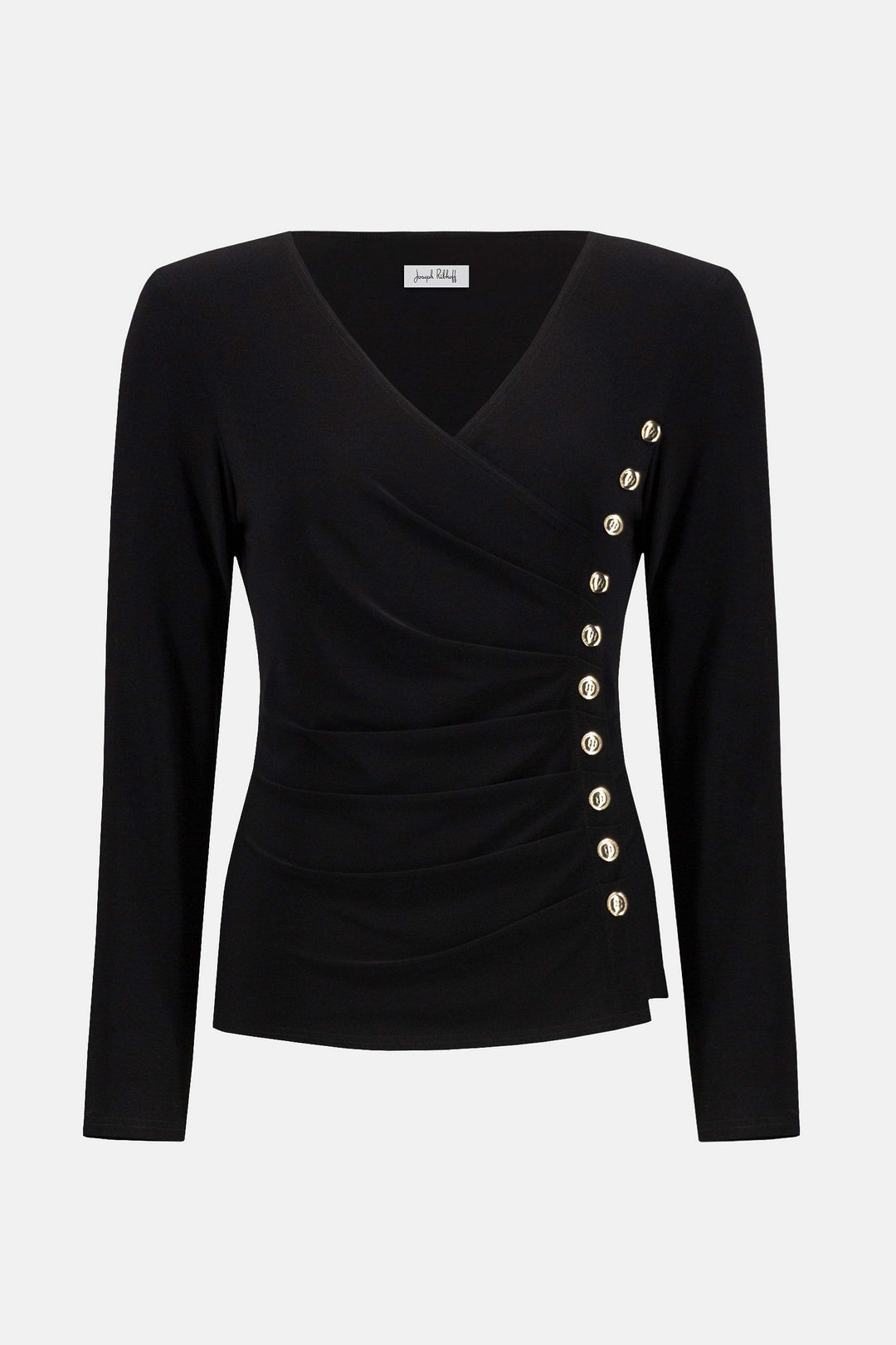 Joseph Ribkoff Joan Studs Ruched Top in Black available at Barbara Katz