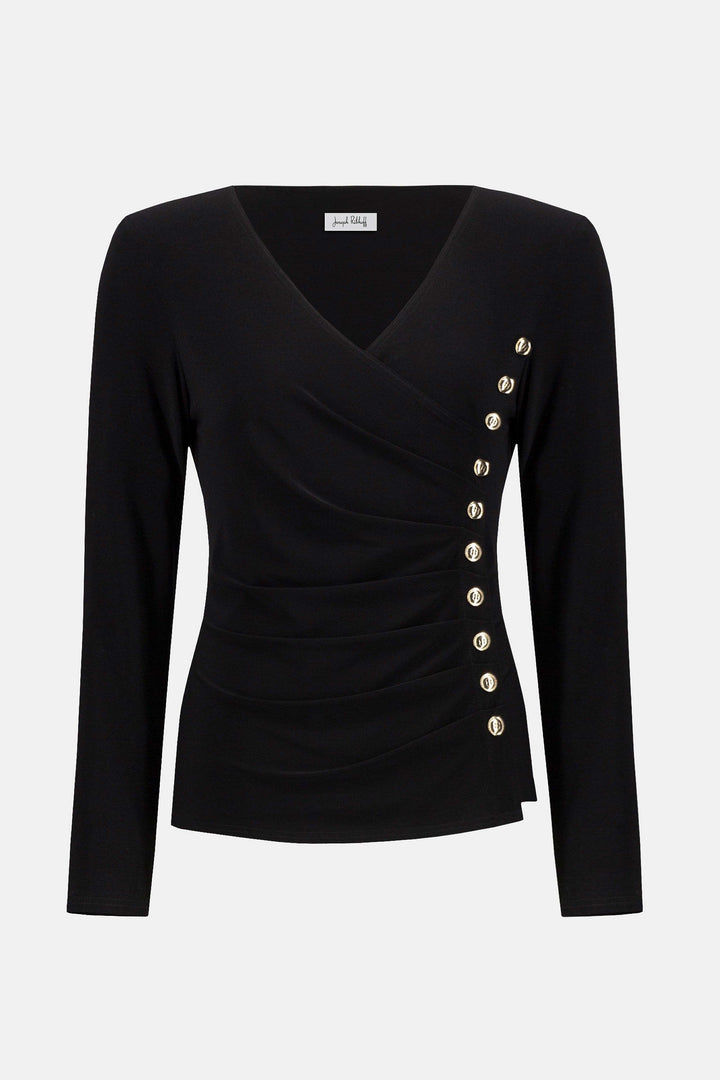 Joseph Ribkoff Joan Studs Ruched Top in Black available at Barbara Katz