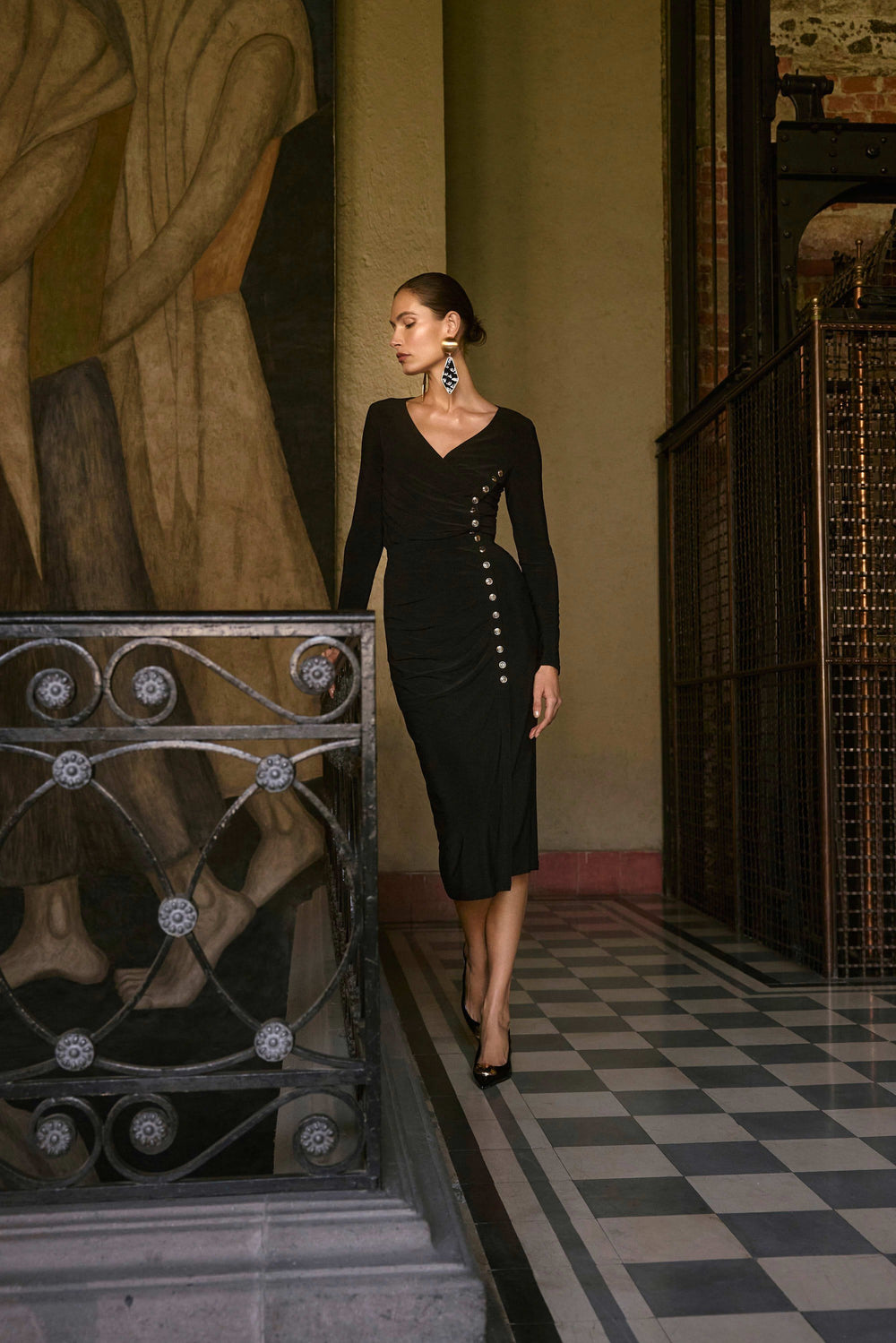 Joseph Ribkoff Joan Studs Ruched Skirt in Black available at Barbara Katz