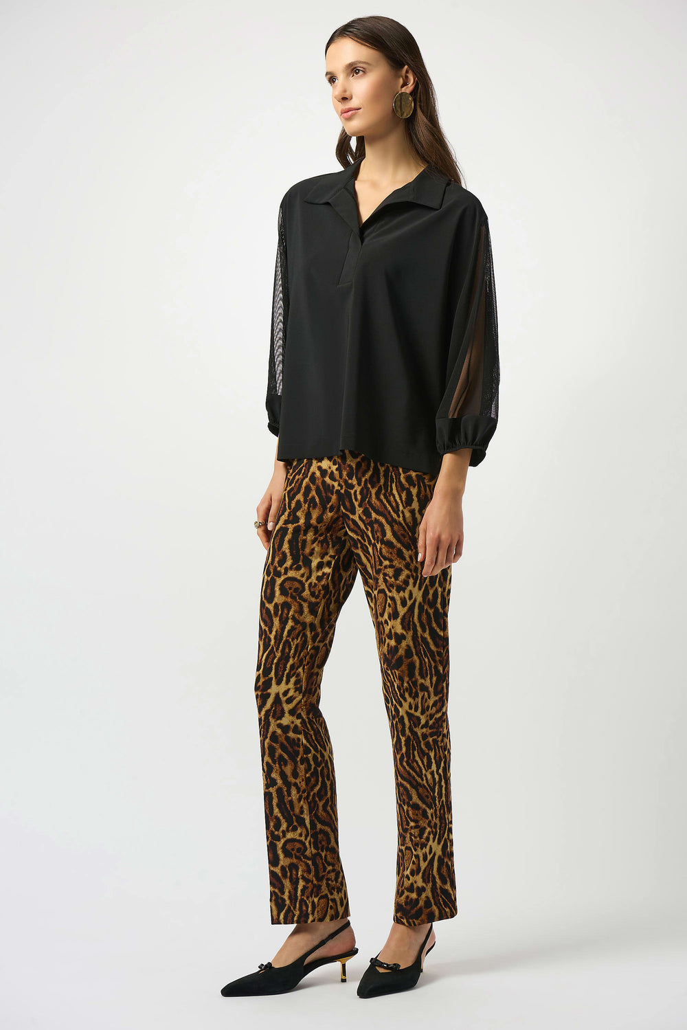 Joseph Ribkoff Joane Sheer Sleeve Blouse in Black available at Barbara Katz