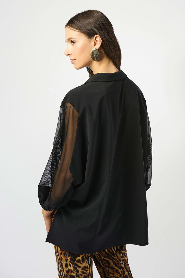 Joseph Ribkoff Joane Sheer Sleeve Blouse in Black available at Barbara Katz