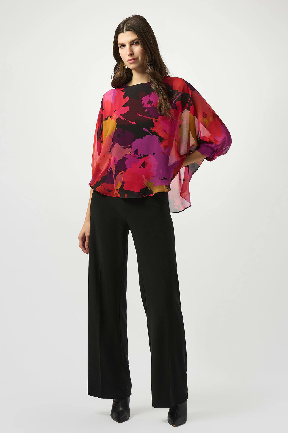 Joseph Ribkoff Flower Tunic Blouse in Black/Multi available at Barbara Katz