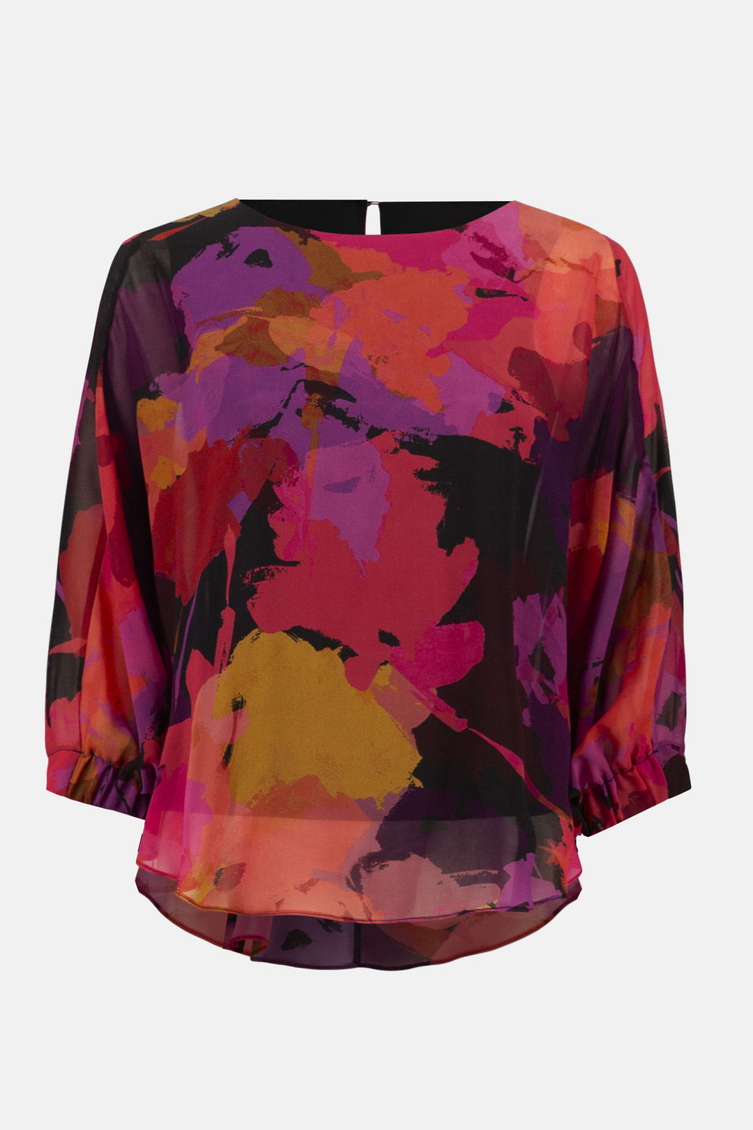 Joseph Ribkoff Flower Tunic Blouse in Black/Multi available at Barbara Katz