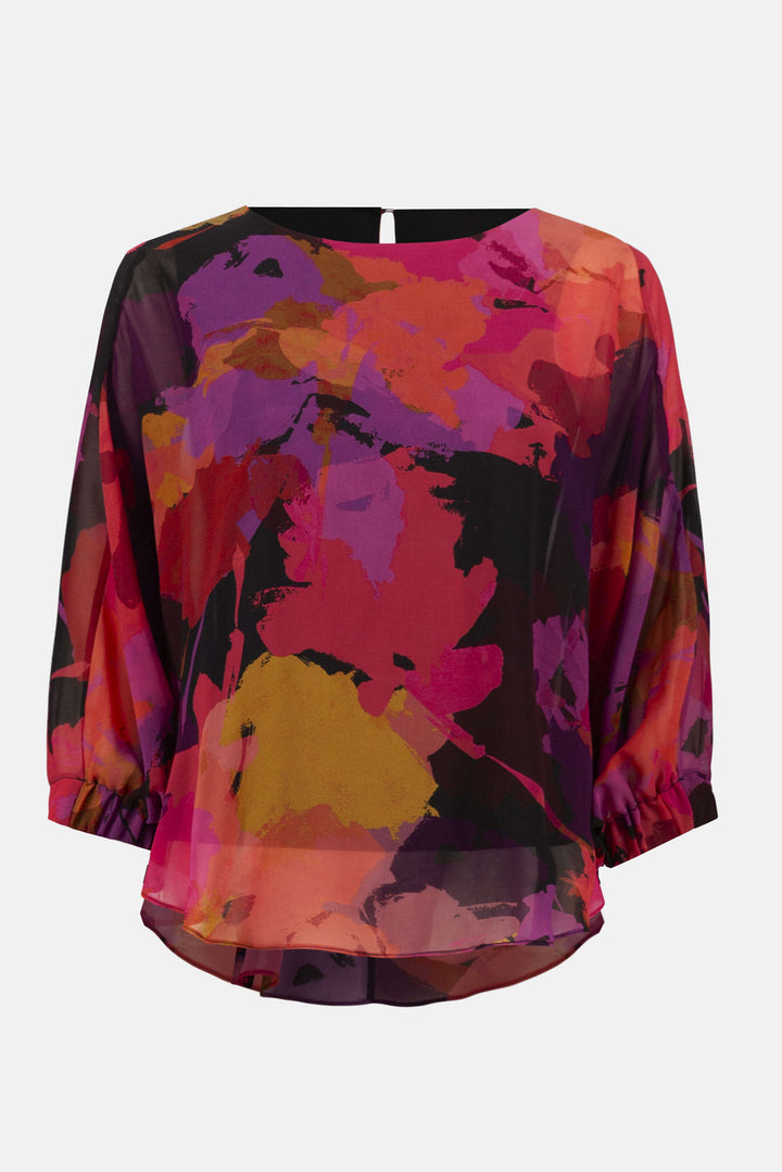 Joseph Ribkoff Flower Tunic Blouse in Black/Multi available at Barbara Katz
