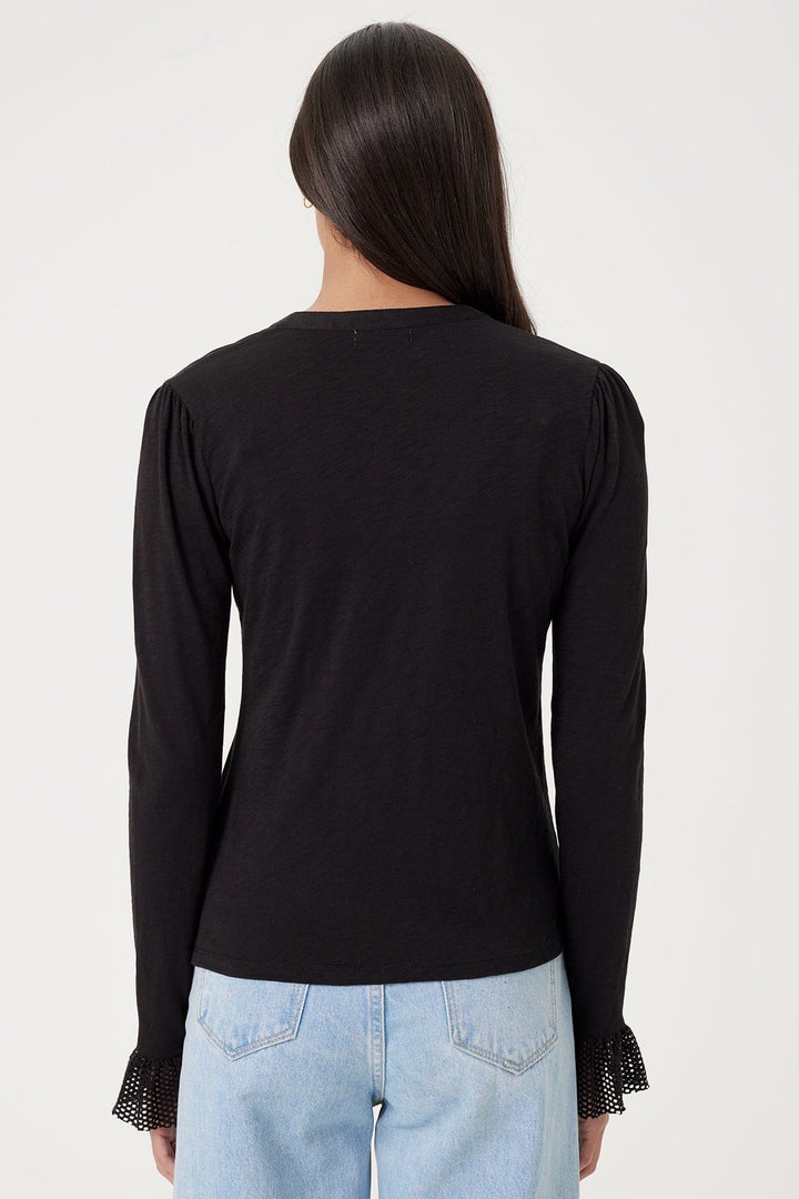 Goldie Isabel Ruffle Long Sleeve Shirt in Black available at Barbara Katz