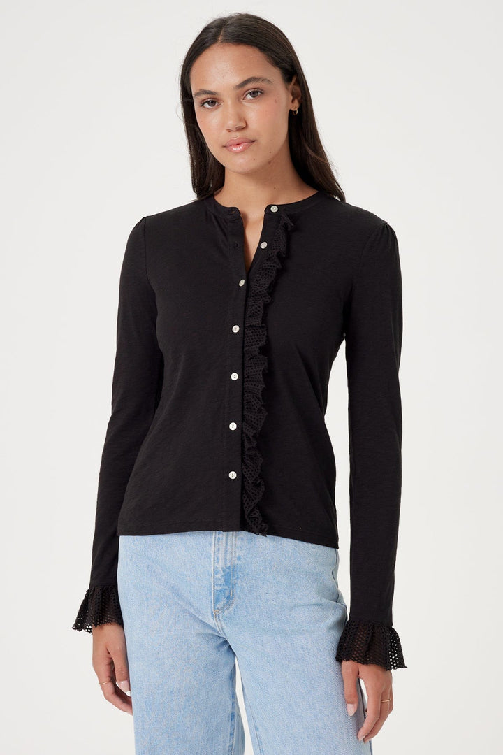 Goldie Isabel Ruffle Shirt in Black available at Barbara Katz