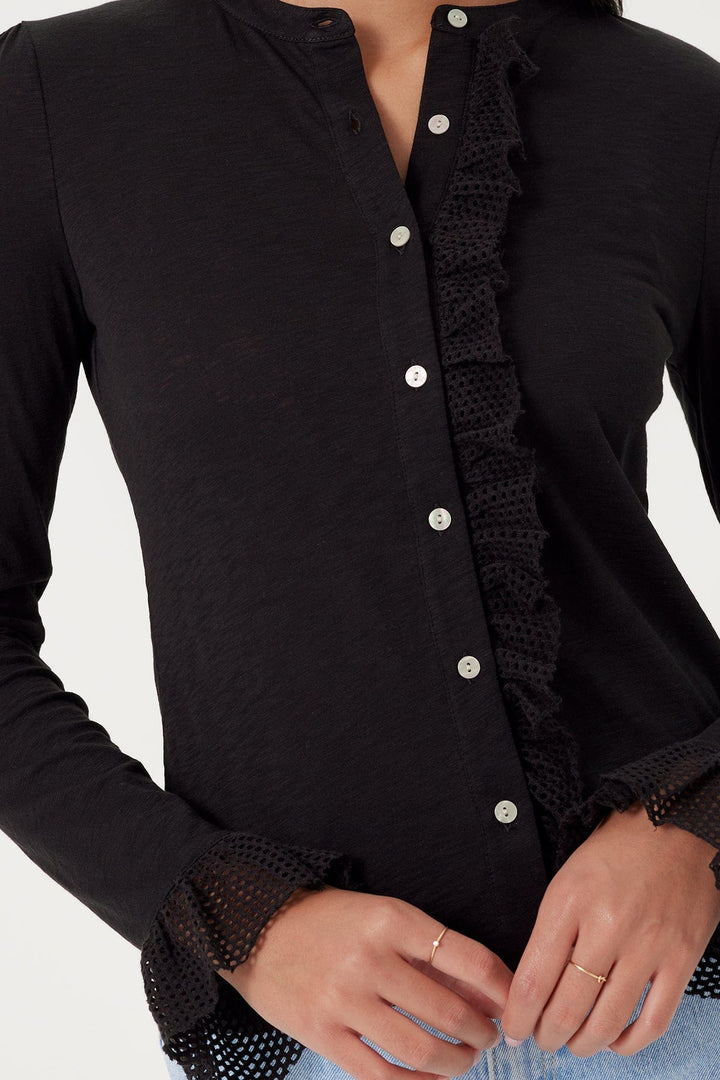 Goldie Isabel Long Sleeve Ruffle Shirt in Black available at Barbara Katz