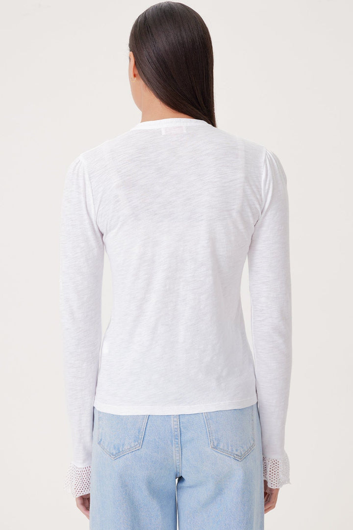 Goldie Isabel Ruffle Long Sleeve Shirt in White available at Barbara Katz