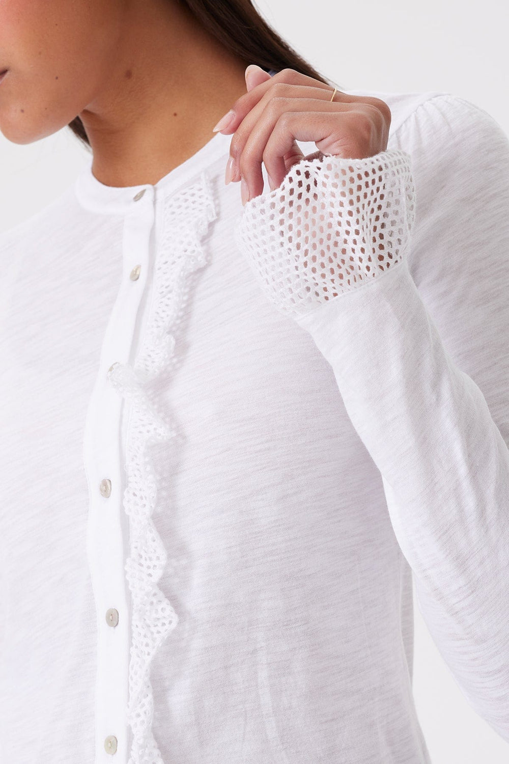 Goldie Isabel Long Sleeve Ruffle Shirt in White available at Barbara Katz