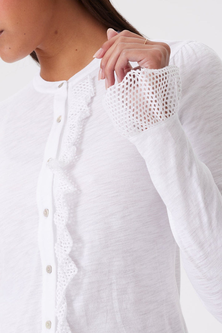 Goldie Isabel Long Sleeve Ruffle Shirt in White available at Barbara Katz