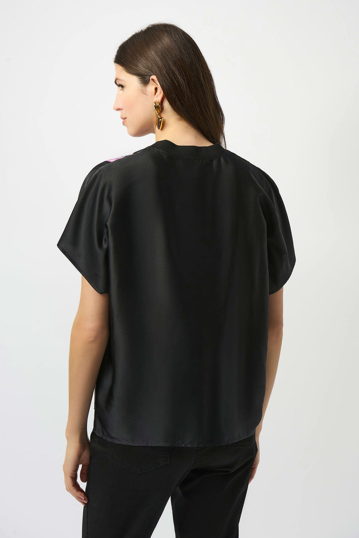 Joseph Ribkoff Suzzane Paint V-Neck Top in Black/Multi available at Barbara Katz