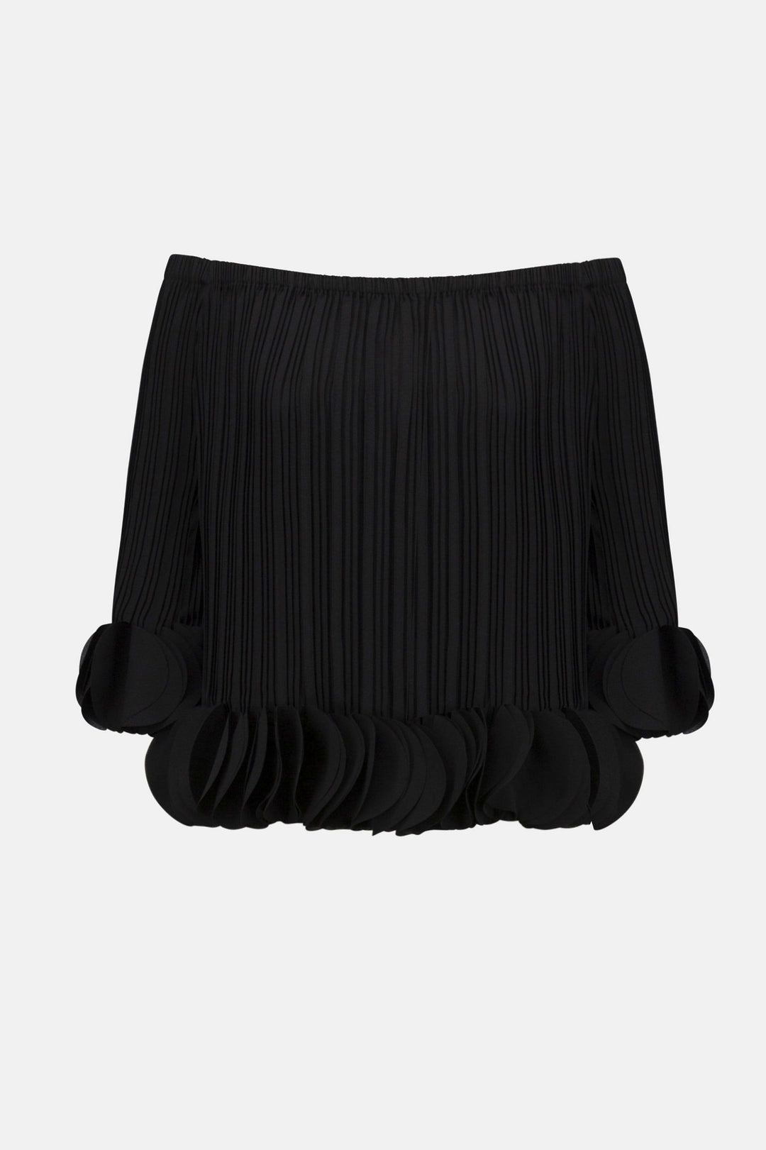 Joseph Ribkoff Joa Ruffle Out Of Shoulder Top in Black available at Barbara Katz