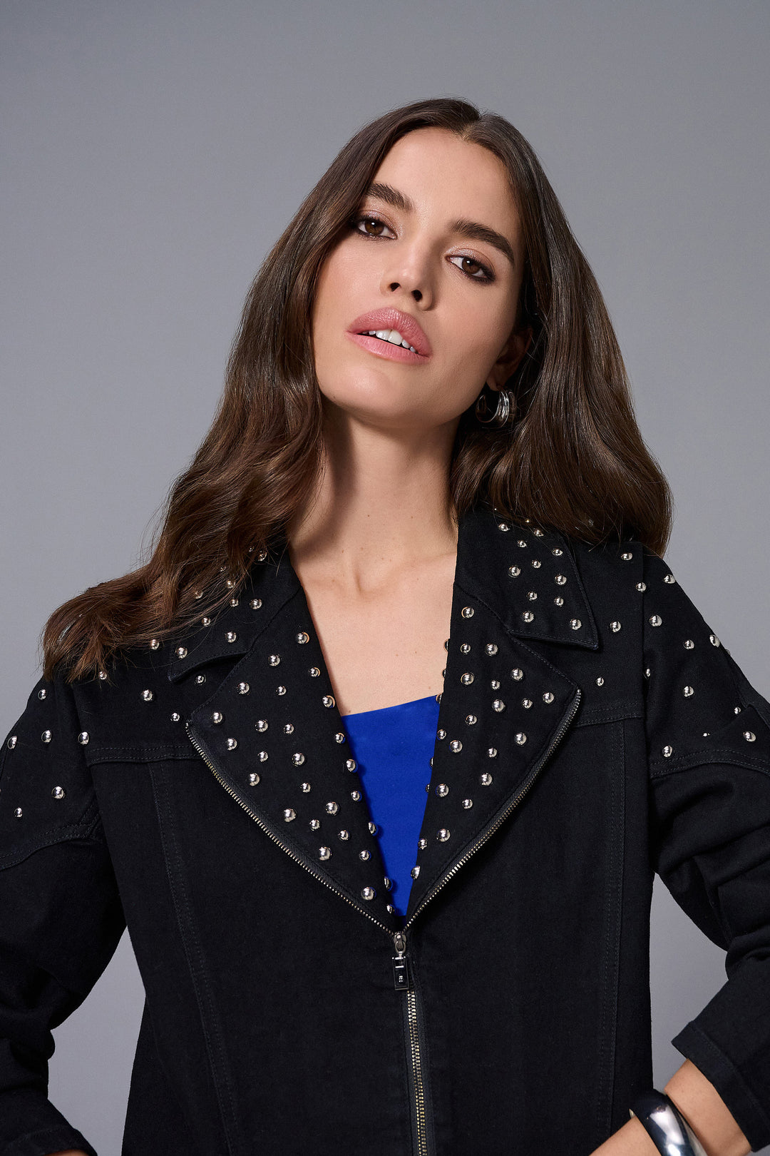 Joseph Ribkoff Suzie Studs Jacket in Black available at Barbara Katz