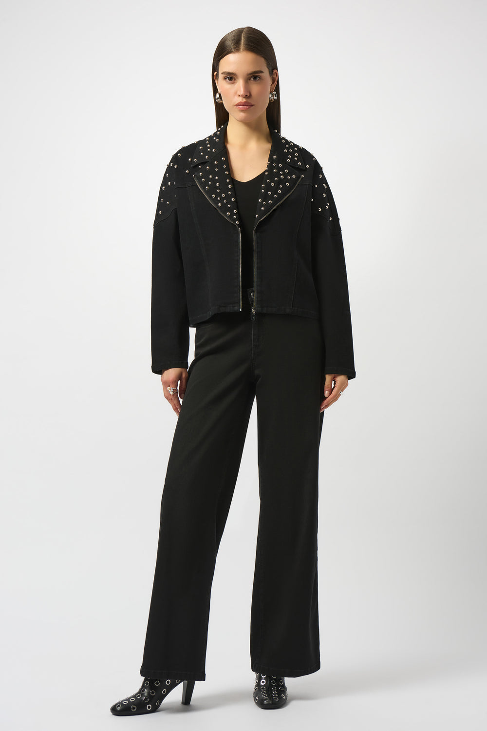 Joseph Ribkoff Suzie Studs Jacket in Black available at Barbara Katz