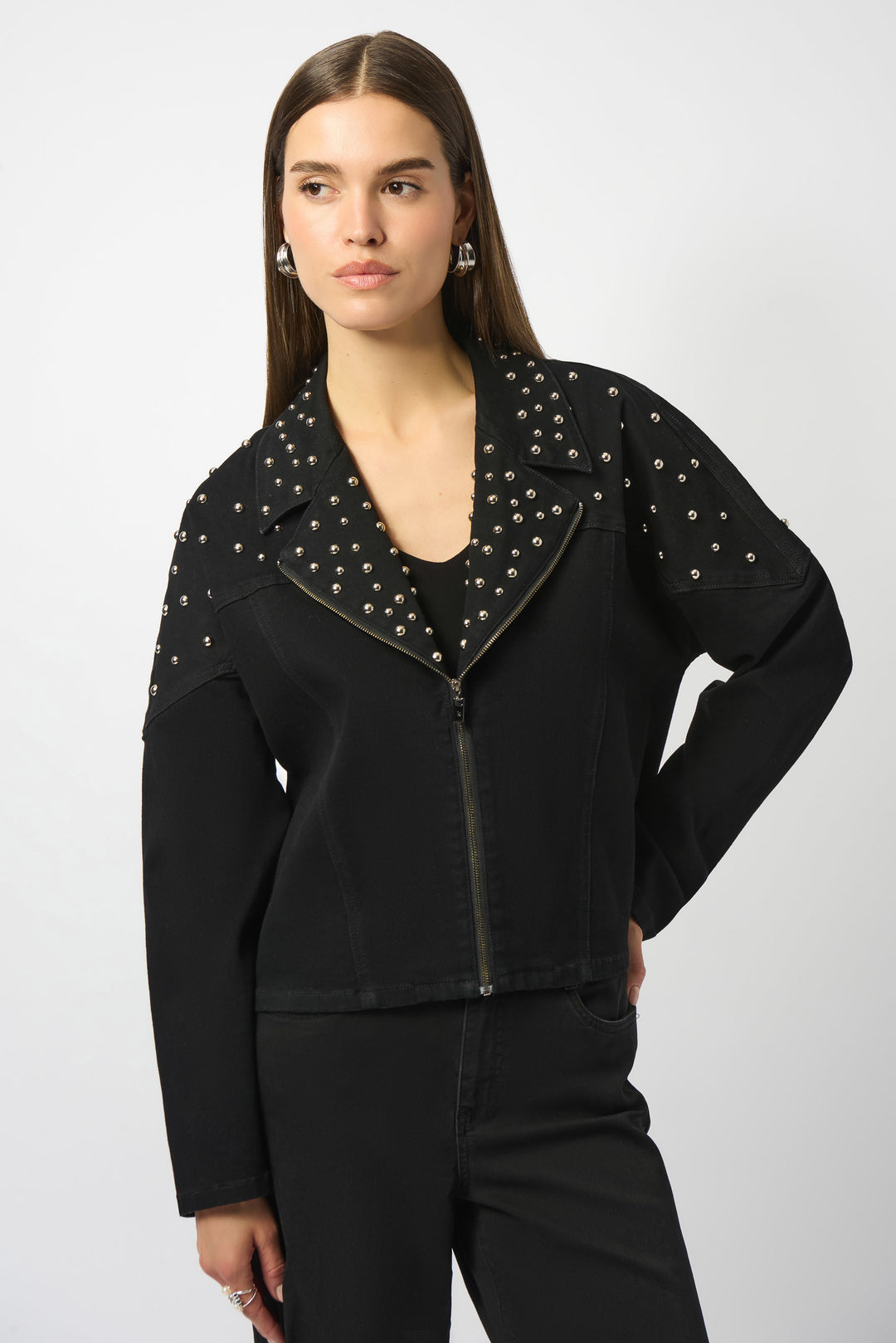 Joseph Ribkoff Suzie Studs Jacket in Black available at Barbara Katz