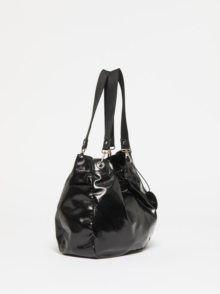 Jack Gomme Cara Light Aqua Tote Bag in Shiny Noir available at Barbara Katz