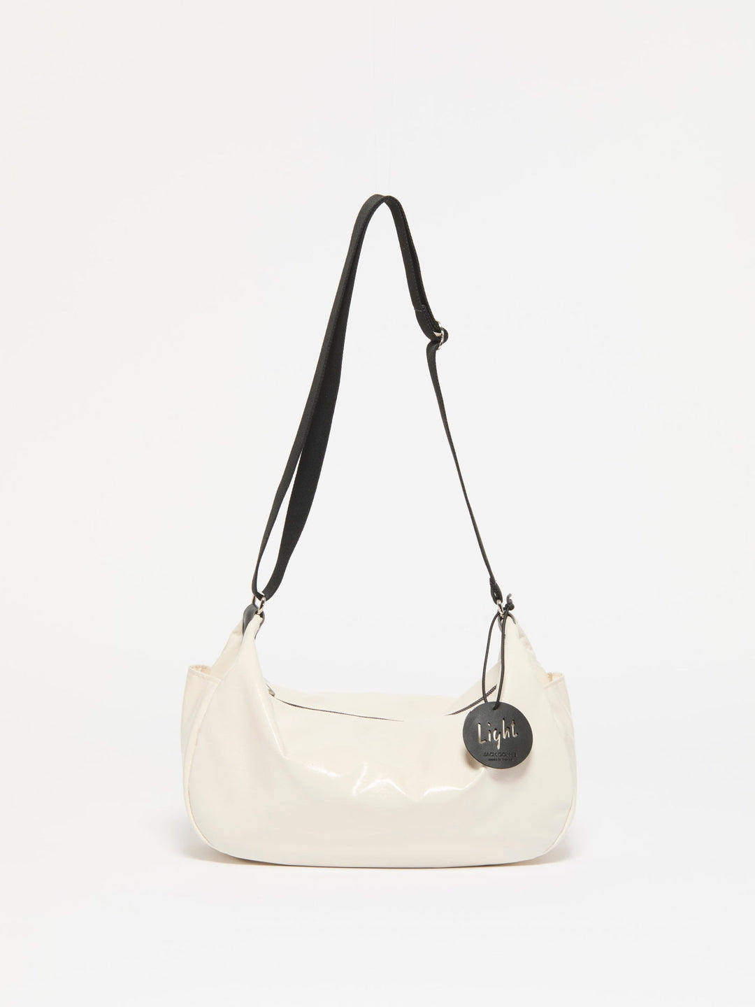 Jack Gomme Liris Light Vegan Aqua Shoulder Bag in Shiny Ivoire available at Barbara Katz