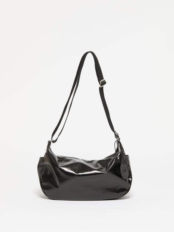 Jack Gomme Liris Light Vegan Aqua Shoulder Bag in Shiny Noir available at Barbara Katz