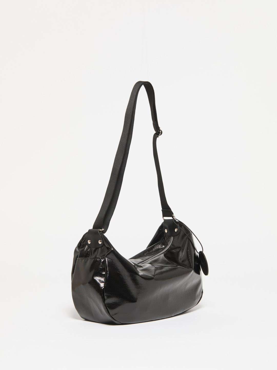 Jack Gomme Liris Light Vegan Aqua Shoulder Bag in Shiny Noir available at Barbara Katz