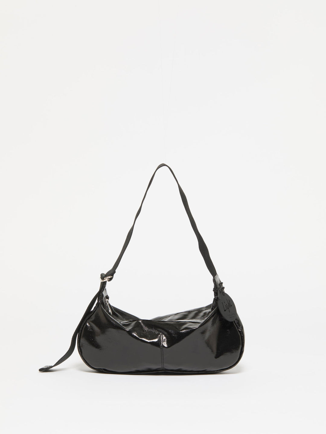 Jack Gomme Maeve Light Vegan Aqua Handbag in Shiny Noir available at Barbara Katz