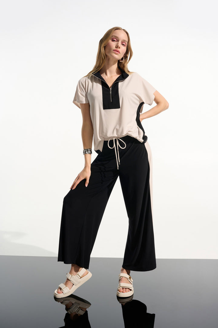 Joseph Ribkoff Silky Knit Color Block Straight Top in Moonstone/Black available at Barbara Katz