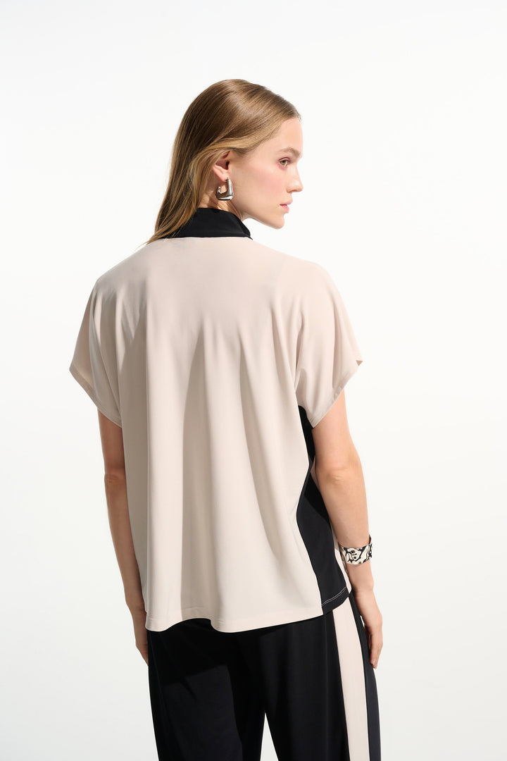 Joseph Ribkoff Silky Knit Color Block Straight Top in Moonstone/Black available at Barbara Katz