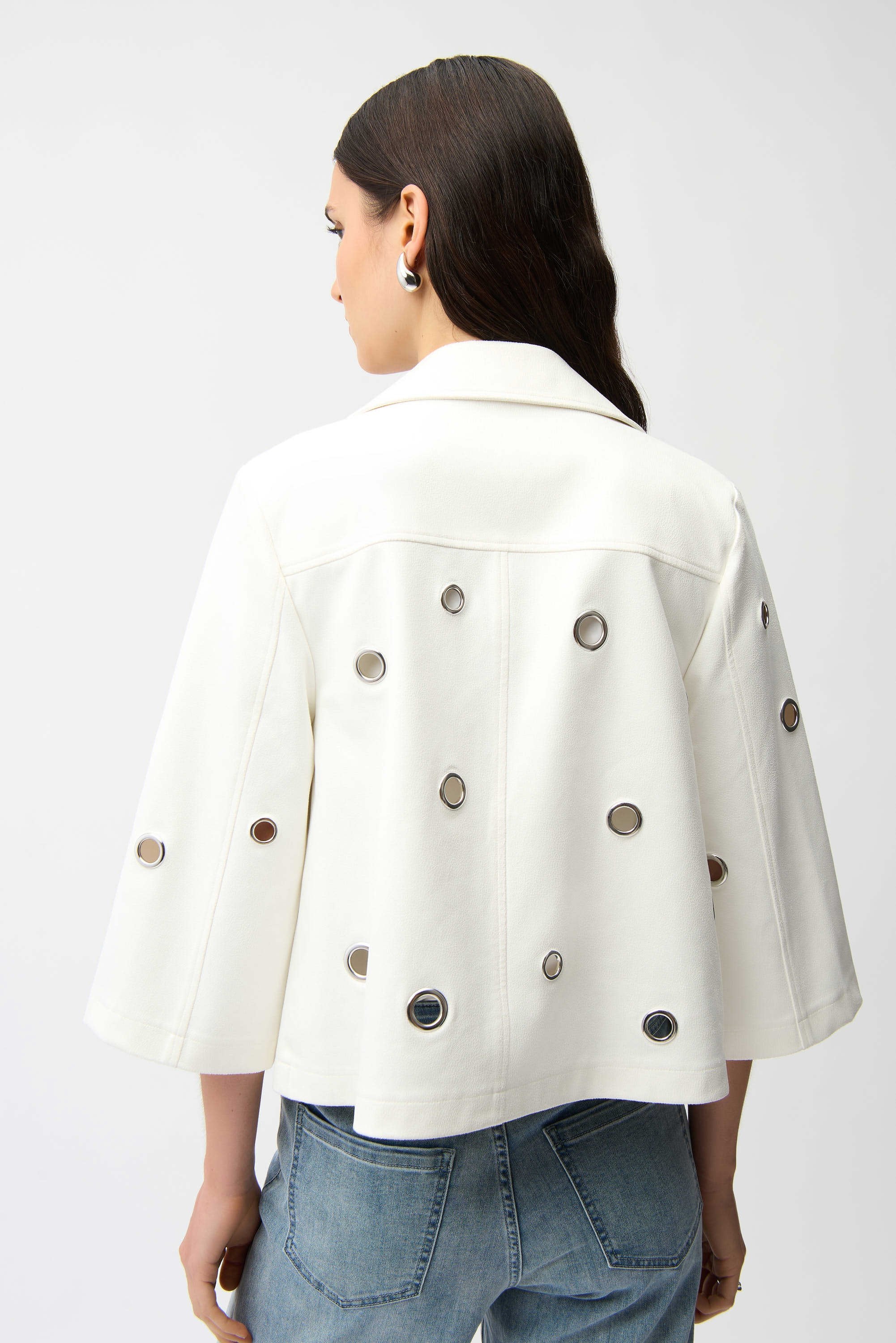Joseph Ribkoff Foiled Faux Suede Swing Jacket With Grommets - Off