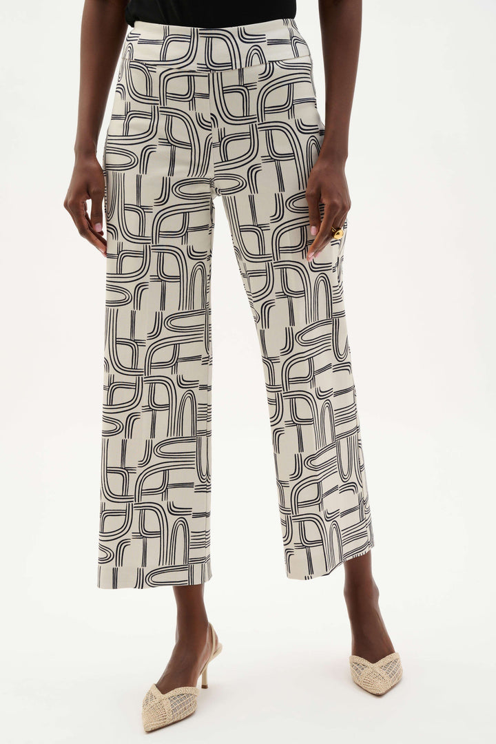 Joseph Ribkoff Millennium Geometric Print Wide Leg Pants in Moonstone/Midnight Blue available at Barbara Katz