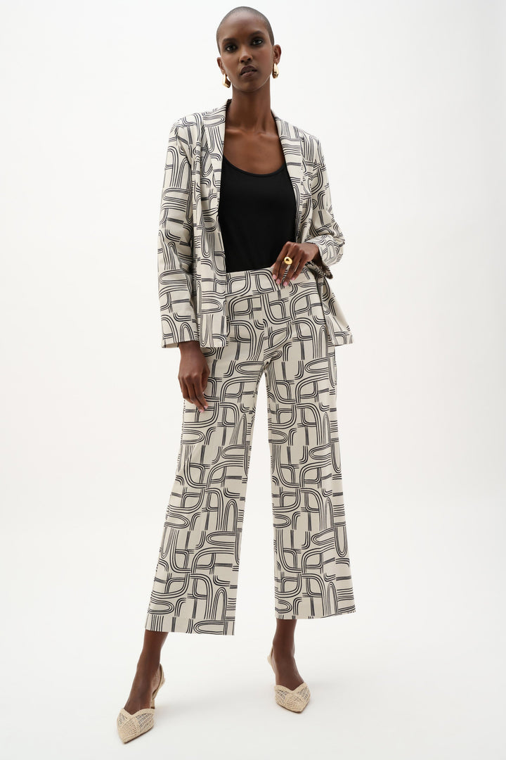 Joseph Ribkoff Millennium Geometric Print Wide Leg Pants in Moonstone/Midnight Blue available at Barbara Katz