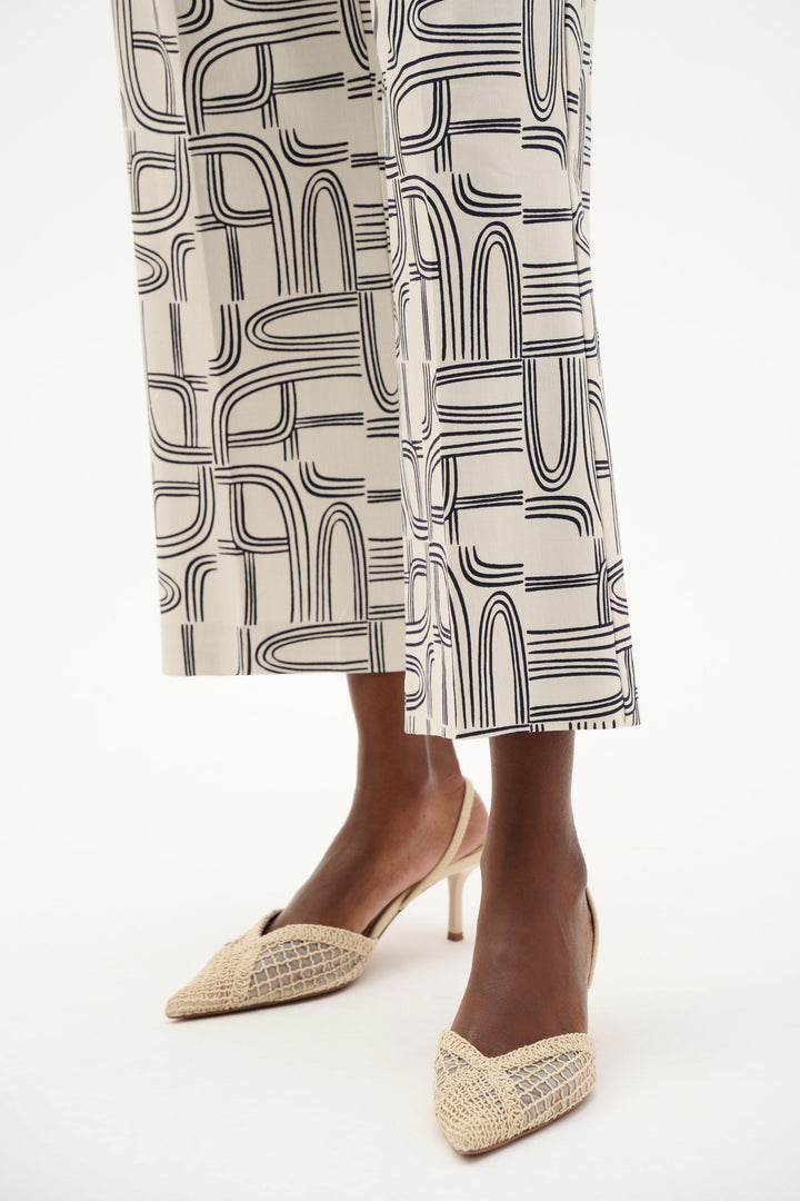 Joseph Ribkoff Millennium Geometric Print Wide Leg Pants in Moonstone/Midnight Blue available at Barbara Katz