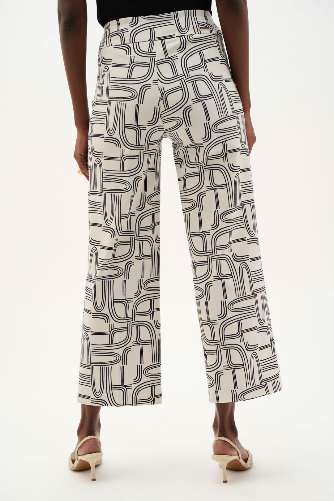 Joseph Ribkoff Millennium Geometric Print Wide Leg Pants in Moonstone/Midnight Blue available at Barbara Katz