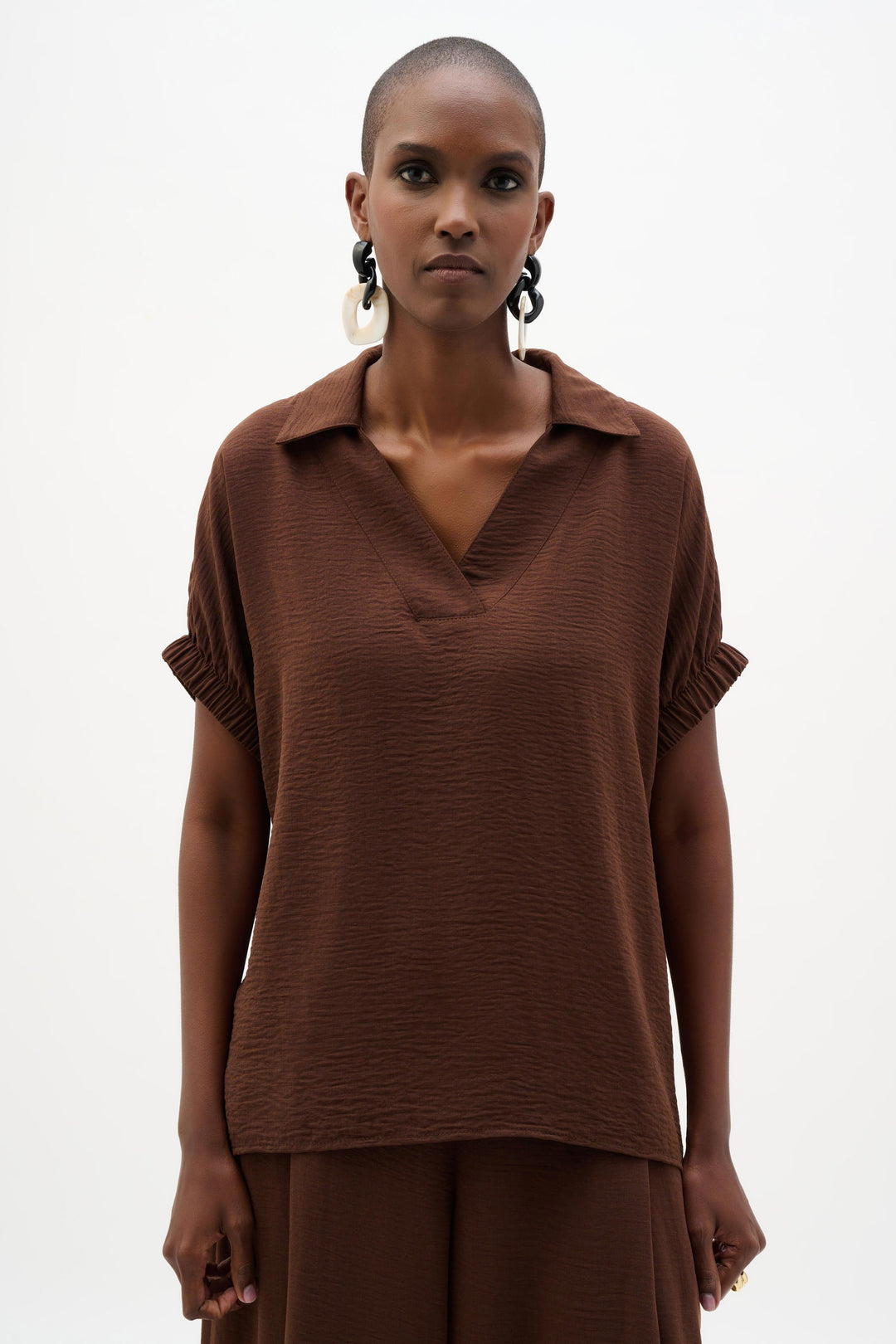 Joseph Ribkoff Gauze Boxy Top in Mahogany available at Barbara Katz