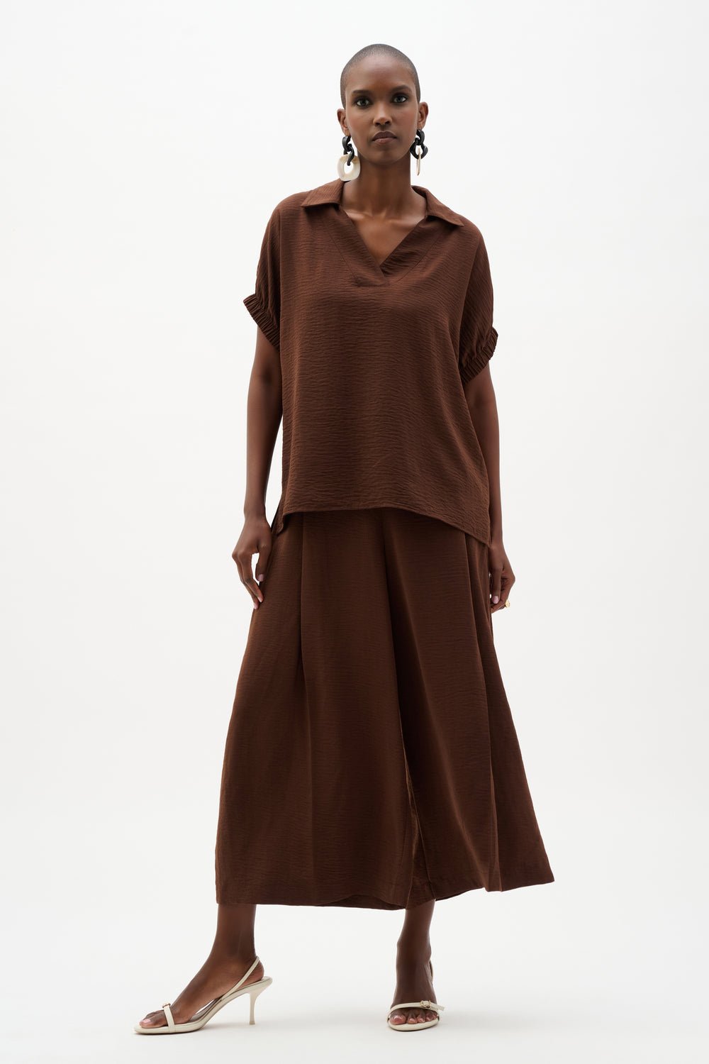 Joseph Ribkoff Gauze Boxy Top in Mahogany available at Barbara Katz