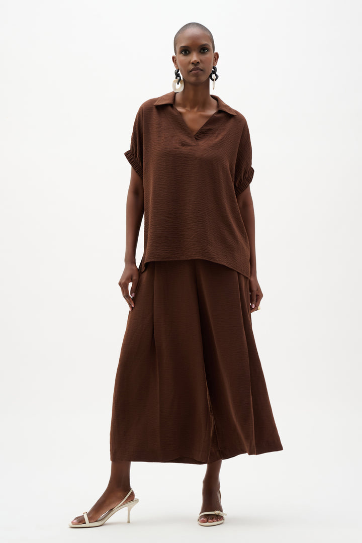 Joseph Ribkoff Gauze Boxy Top in Mahogany available at Barbara Katz