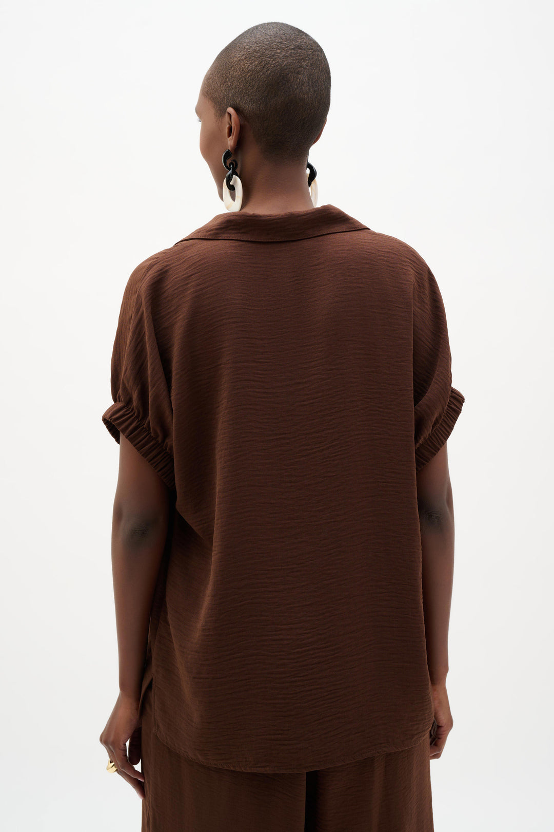 Joseph Ribkoff Gauze Boxy Top in Mahogany available at Barbara Katz