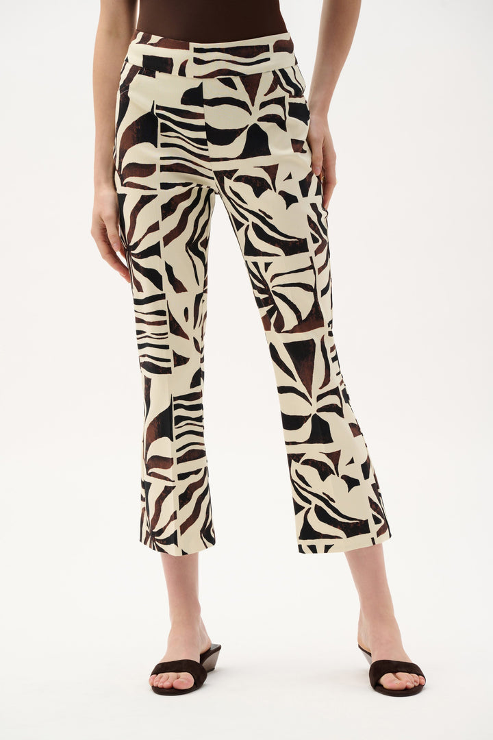Joseph Ribkoff Millennium Tropical Print Flared Pull-On Pants in Beige Multi available at Barbara Katz