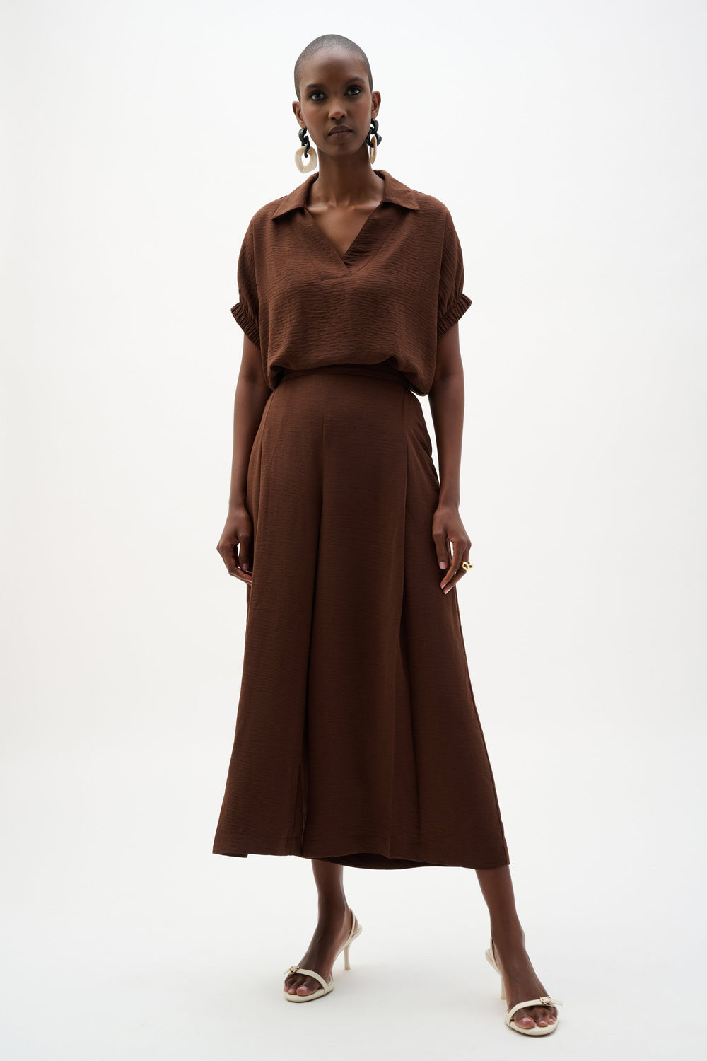 Joseph Ribkoff Gauze Pull-On Culotte Pants in Mahogany available at Barbara Katz