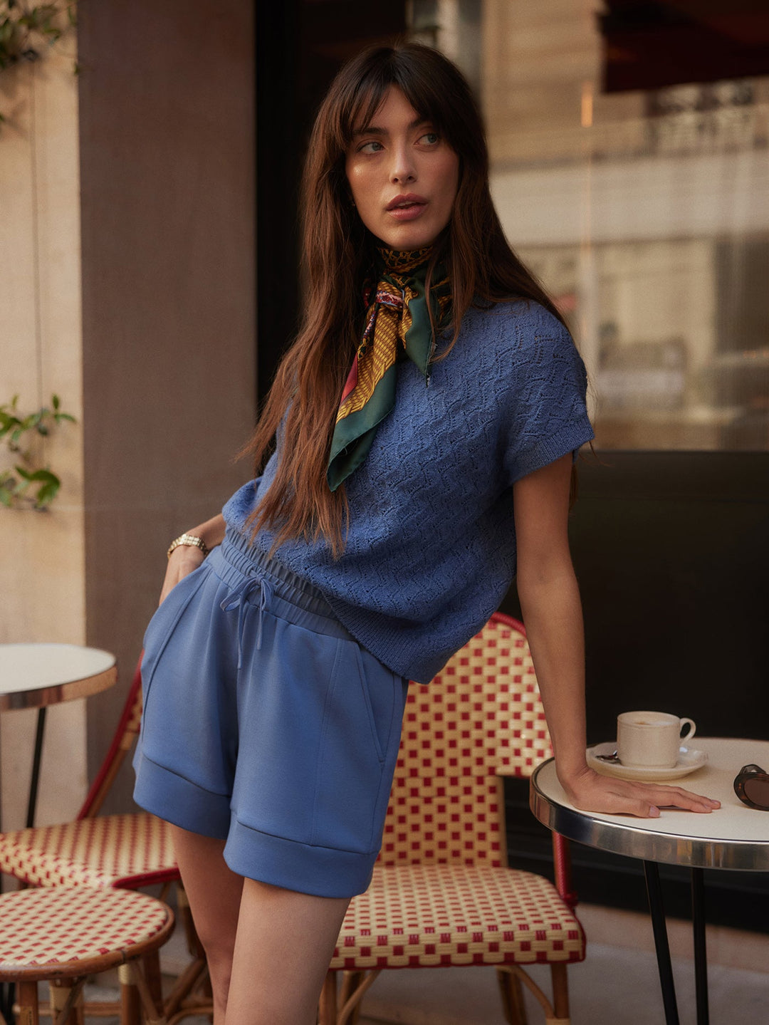 Varley Manae Pointelle Knit Top in Bijou Blue available at Barbara Katz