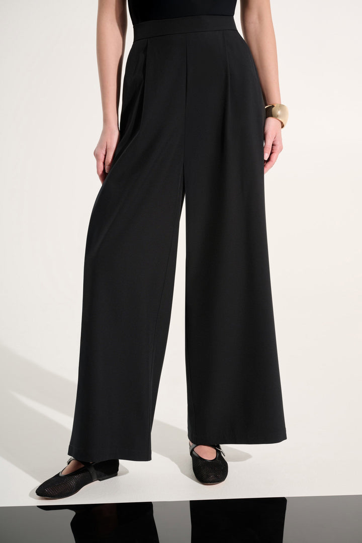 Joseph Ribkoff Stretch Woven Pull-On Wide Leg Pants in Black available at Barbara Katz