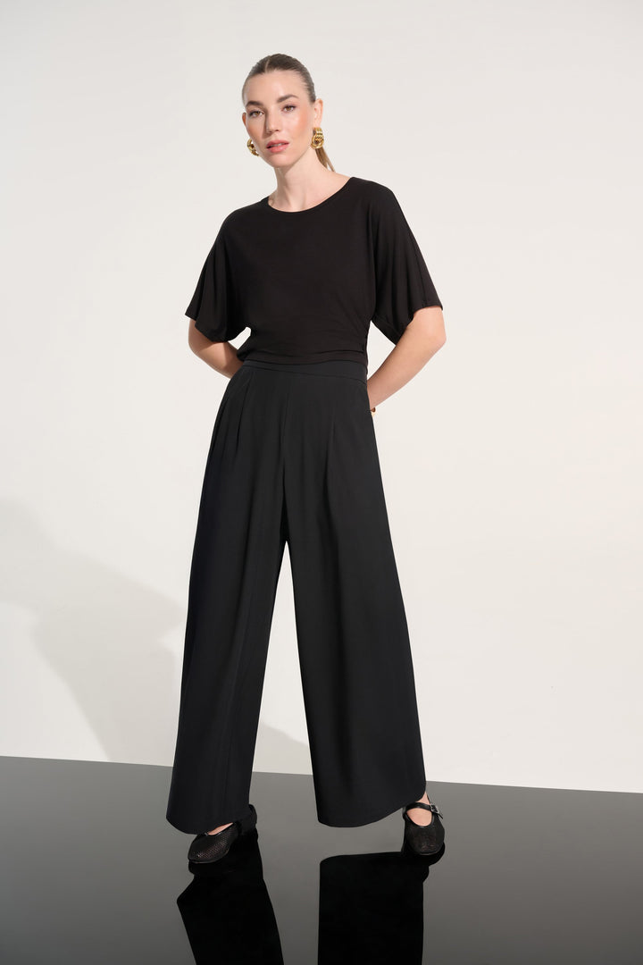 Joseph Ribkoff Stretch Woven Pull-On Wide Leg Pants in Black available at Barbara Katz